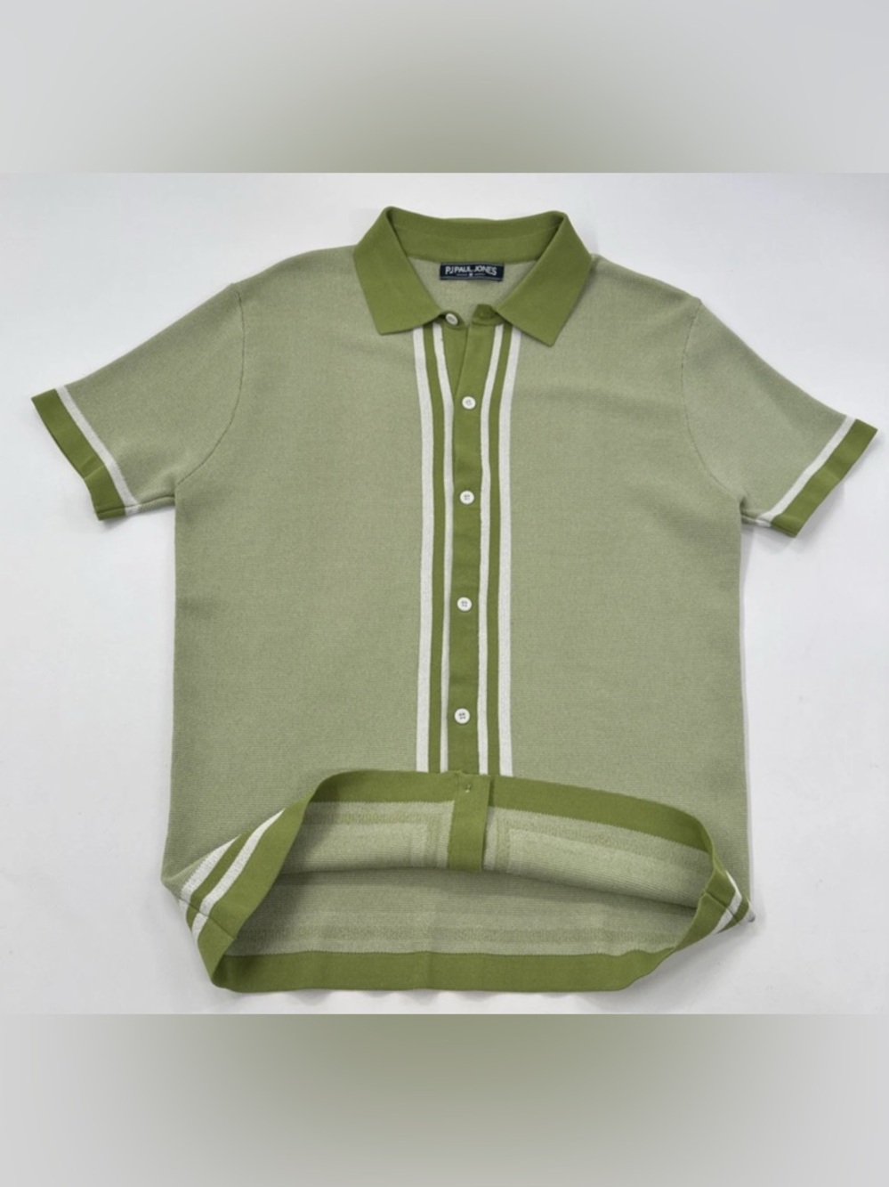 PJ Paul Jones Knit Polo Shirt Mens Medium Green Textured Retro 70s Style - Picture 3 of 11